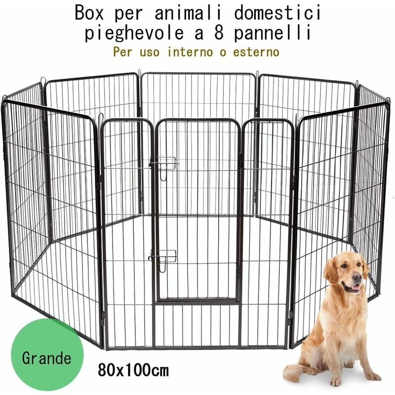 foto del prodotto costway recinto per cani da interno ed esterno, recinzione per animali domestici con 8 pannelli di metallo, box per cani, gatti e conigli, 80 x 100