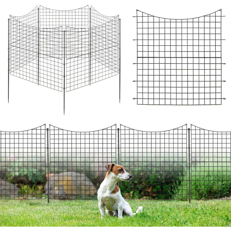 foto del prodotto costway recinzione da giardino con 5 pannelli e 5 picchetti, recinto per aiuole 98 cm in metallo verniciato a polvere antiruggine, pannelli per