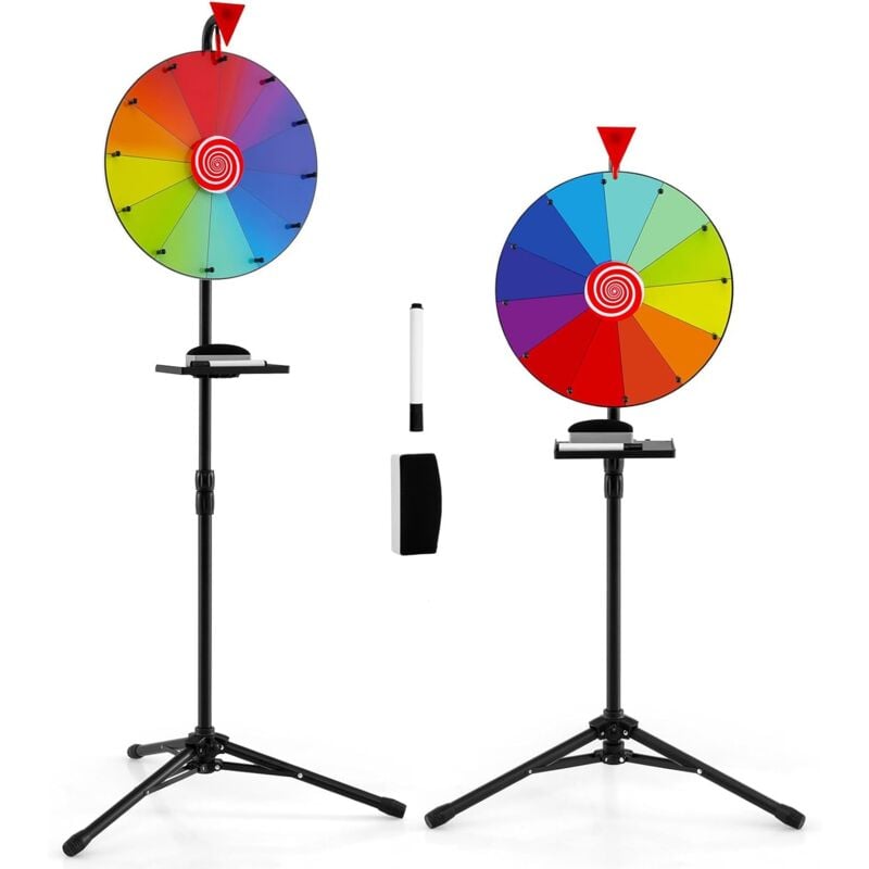 foto del prodotto costway ruota della fortuna 40 cm con supporto tripode pieghevole, gioco ruota con altezza regolabile e vassoio, pennarello e gomma per lavagna,