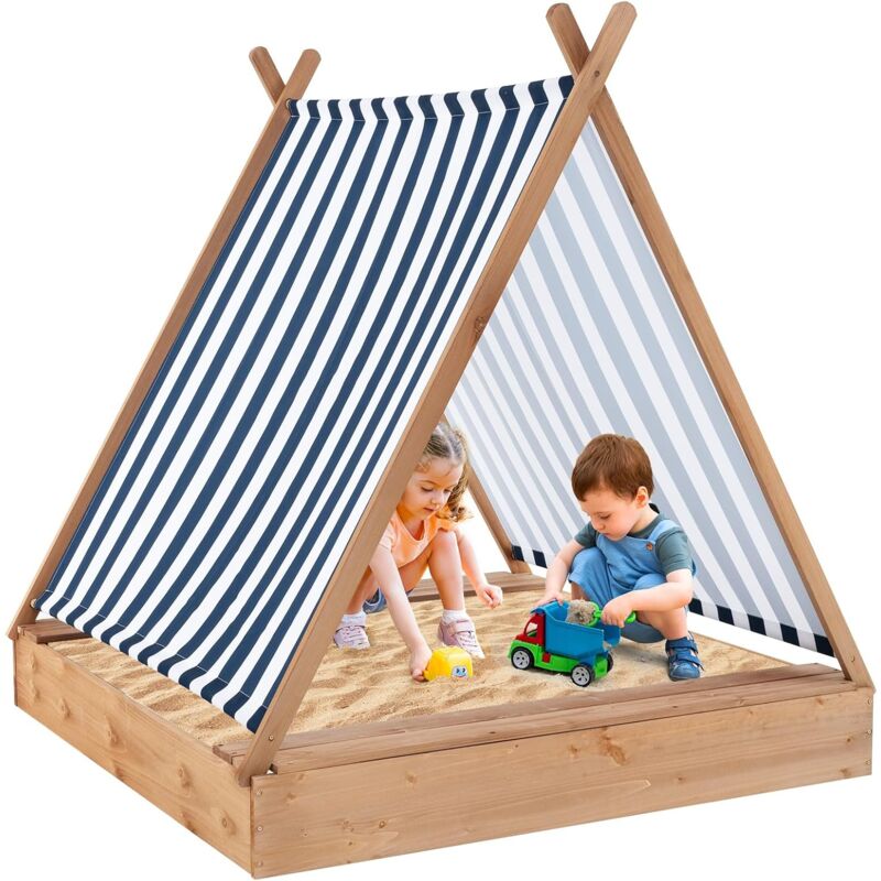 foto del prodotto costway sabbiera per bambini con copertura, sabbiera in legno con 2 panche, cabina da spiaggia per esterni per cortile giardino e spiaggia, 124 x