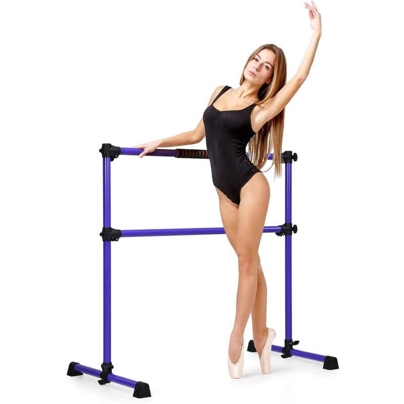 foto del prodotto costway sbarra da balletto doppia in metallo, portatile e regolabile in altezza con cuscinetti antiscivolo e base girevole, ideale per allenamento