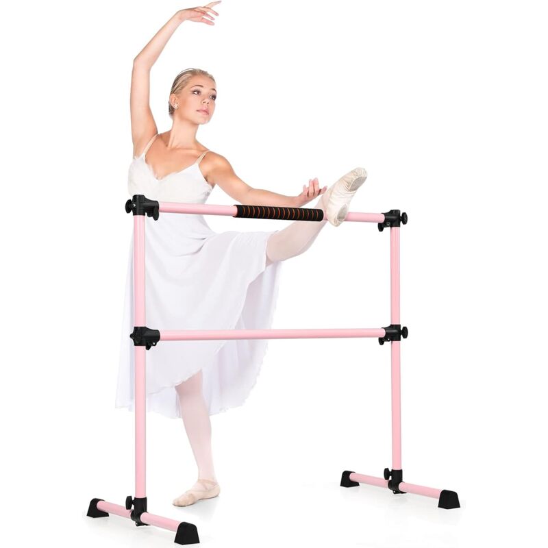 foto del prodotto costway sbarra da balletto doppia in metallo, portatile e regolabile in altezza con cuscinetti antiscivolo e base girevole, ideale per allenamento