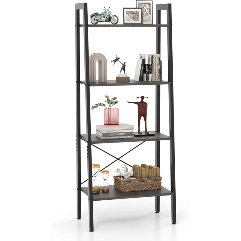 foto del prodotto costway scaffale 4 ripiani, libreria scaffale con telaio in metallo kit antiribaltamento e piedini regolabili, scaffale espositivo per soggiorno