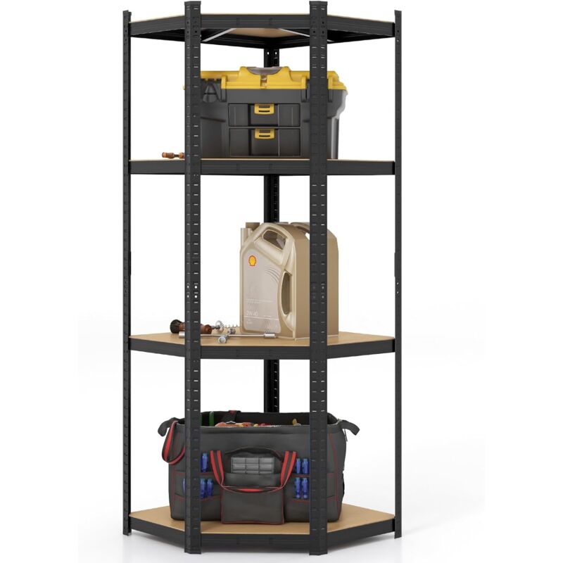 foto del prodotto costway scaffale ad angolo a 4 ripiani, scaffalatura regolabile per l archiviazione in garage, mensola metallica resistente, carico 720 kg per