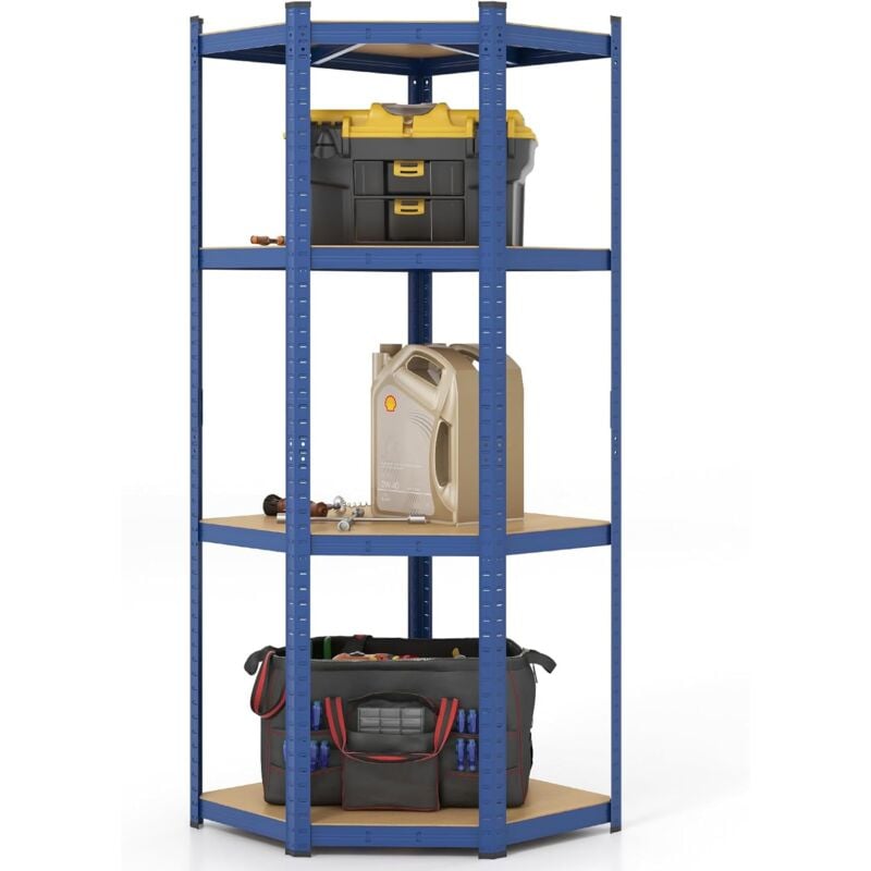foto del prodotto costway scaffale ad angolo a 4 ripiani, scaffalatura regolabile per l archiviazione in garage, mensola metallica resistente, carico 720 kg per