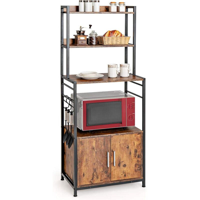 foto del prodotto costway scaffale con 4 livelli per cucina con armadio e credenza, supporto industriale per forno microonde, con ganci e piedini regolabili, ideale