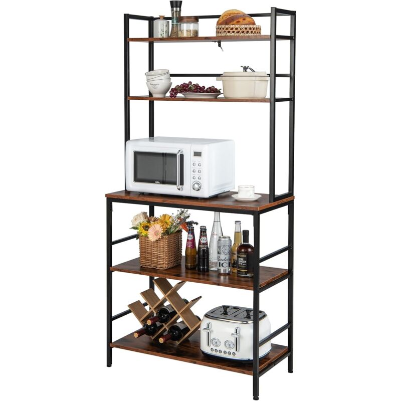 foto del prodotto costway scaffale da cucina con 5 ripiani, mobile porta microonde con ripiani aperti e dispositivo antiribaltamento, mobile da cucina alto per