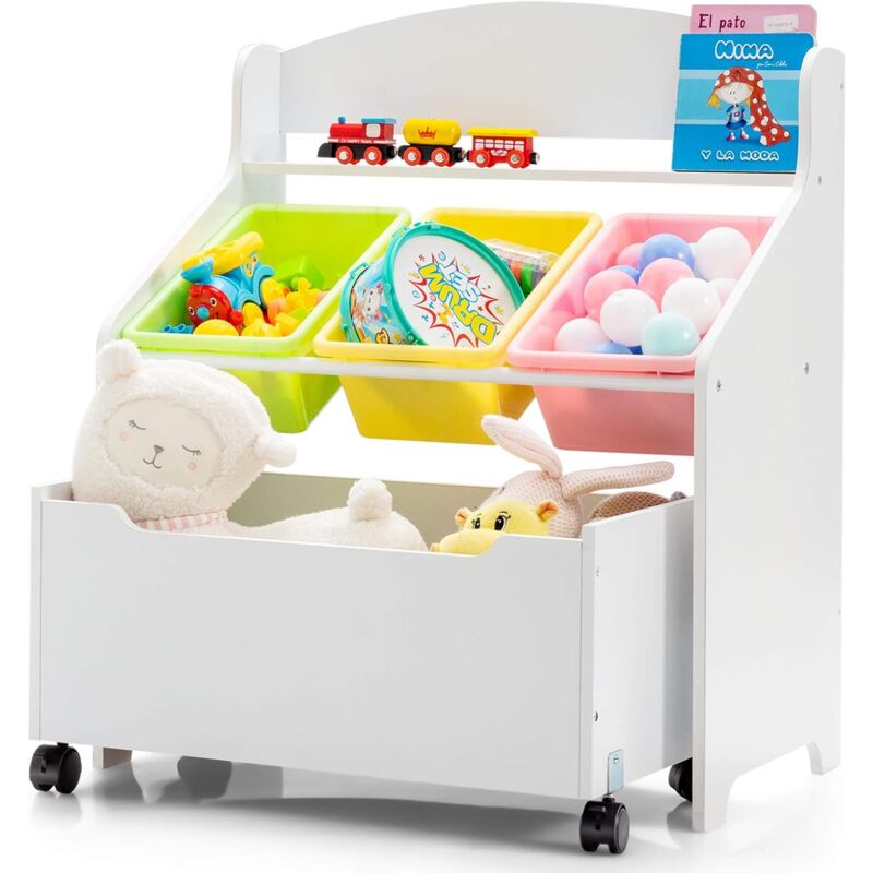 foto del prodotto costway scaffale libreria per bambini, mobile portalibri con contenitori e cassetti, 76 x 38 x 63,5 cm, bianco