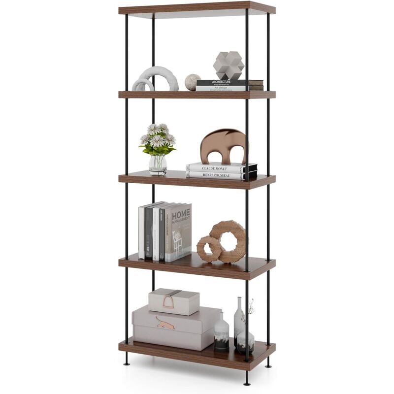 foto del prodotto costway scaffale multiuso a 2 3 4 5 ripiani, libreria autoportante con struttura in metallo, stile industriale, per camera da letto, soggiorno