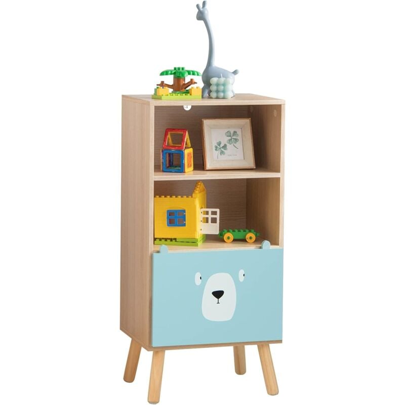 foto del prodotto costway scaffale per bambini a 3 livelli, libreria in legno con cassetto, mobile portagiochi per bambini, libreria da terra con dispositivo