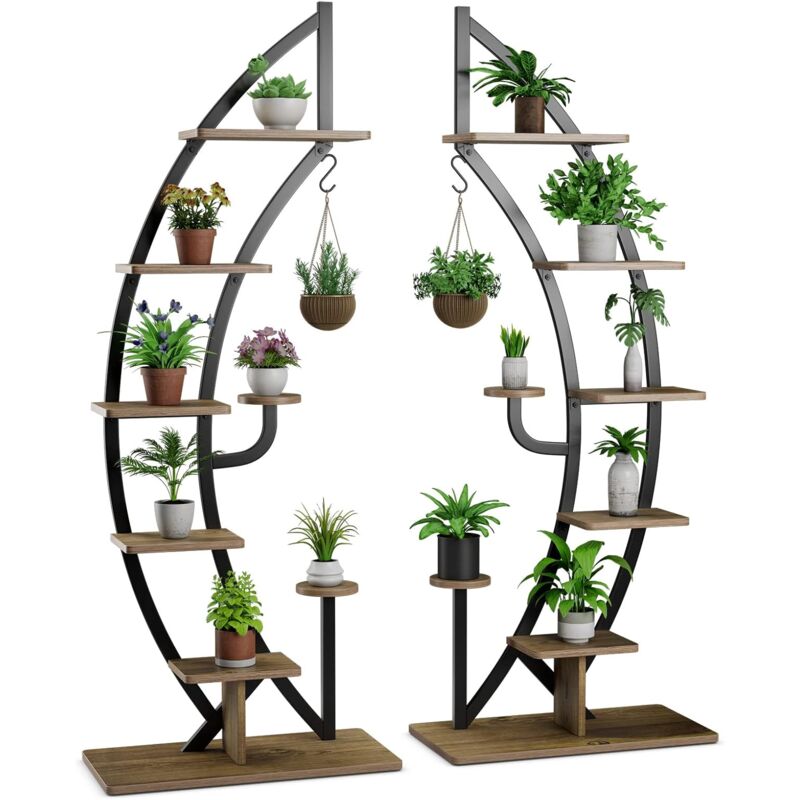 foto del prodotto costway scaffale per piante a 7 livelli, scaffale a forma di mezza luna con gancio e dispositivo antiribaltamento, porta piante e fiori per