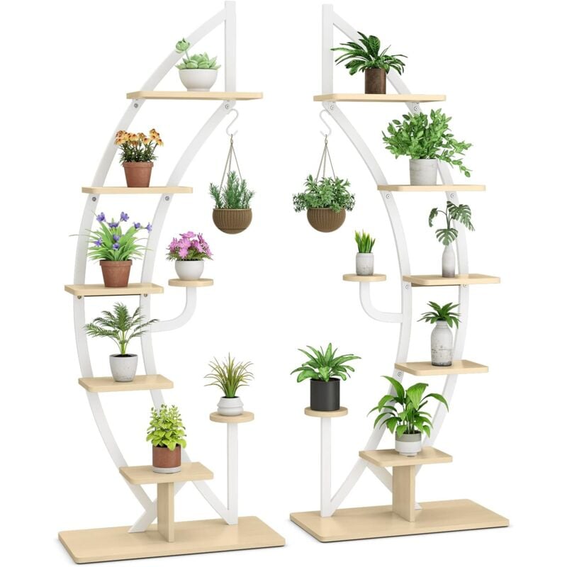 foto del prodotto costway scaffale per piante a 7 livelli, scaffale a forma di mezza luna con gancio e dispositivo antiribaltamento, porta piante e fiori per balcone