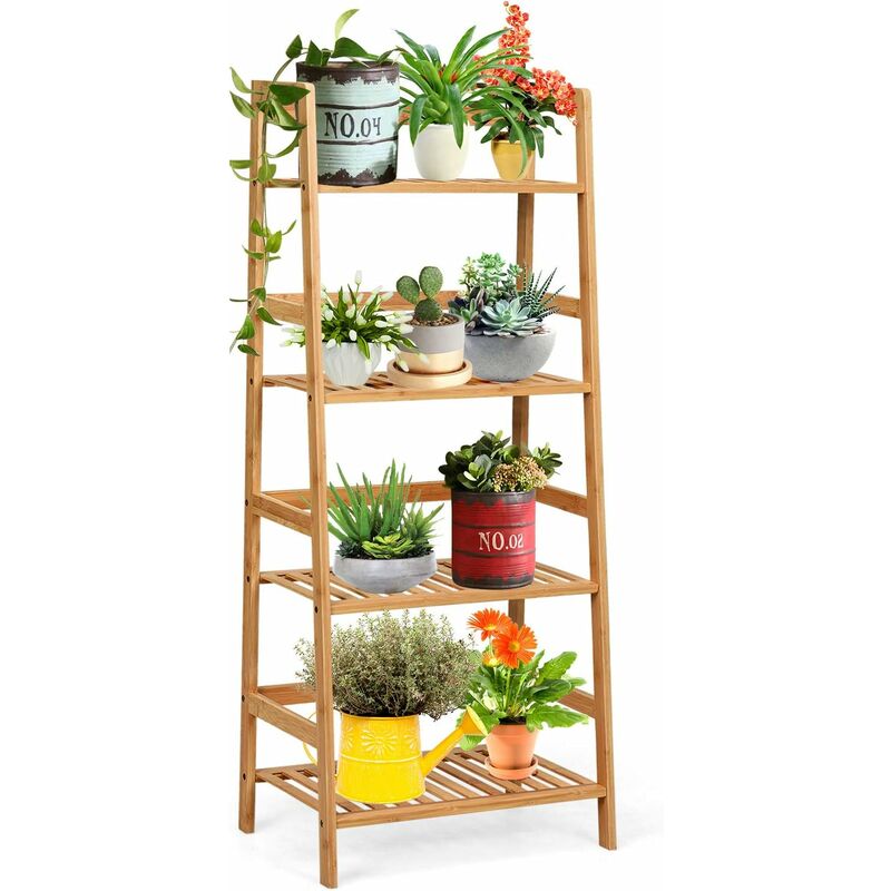 immagine 0 del prodotto costway scaffale per piante in bamb , supporto per fiori a 4 ripiani, scaffale portafiori per balcone giardino cortile, 48 x 32 x 115 cm naturale 