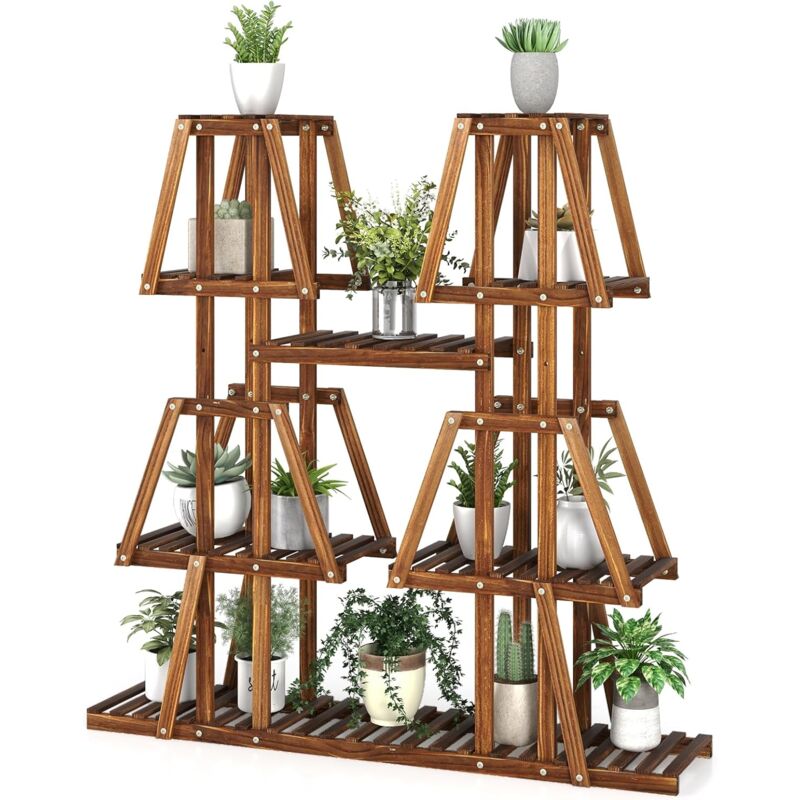 foto del prodotto costway scaffale per piante in legno, porta piante a 5 ripiani con 10 mensole per piante in vaso, espositore per piante da interno ed esterno per
