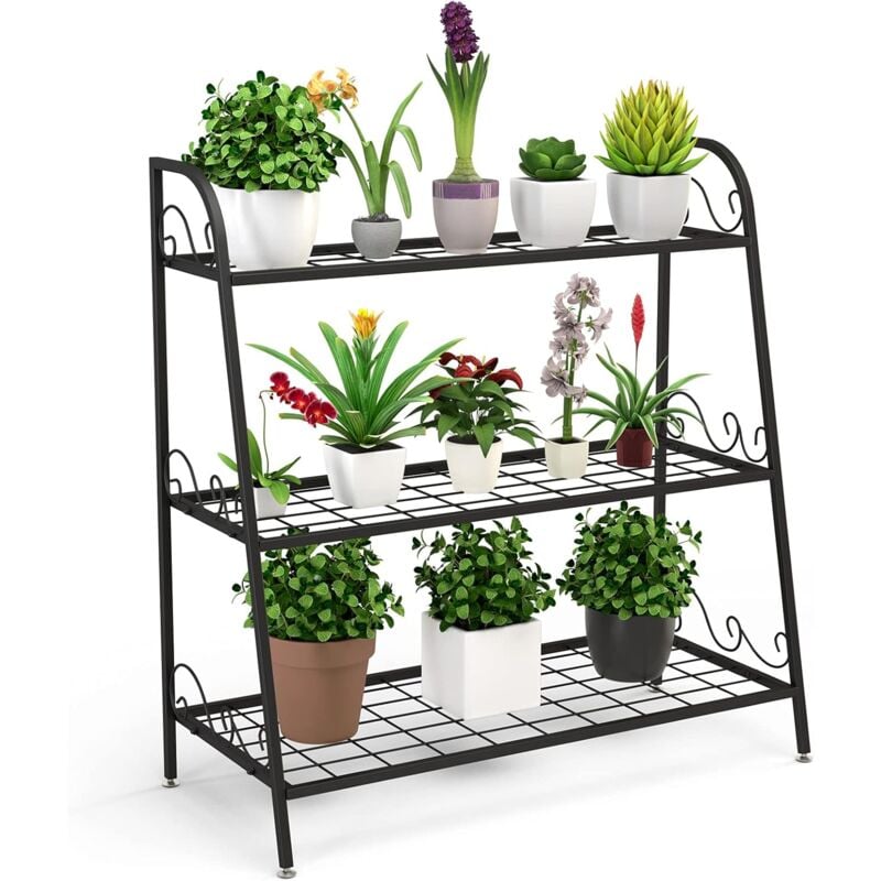 foto del prodotto costway scaffale piante da interno ed esterno, porta fiori di metallo a 3 livelli con piedini regolabili, porta vasi per giardino, balcone e