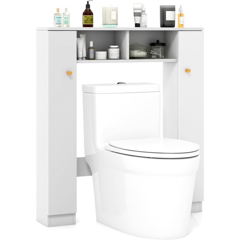 foto del prodotto costway scaffale sopra wc, mobile per bagno con doppia anta, 2 scomparti aperti e 4 ripiani regolabili, scaffale salvaspazio da terra per bagno