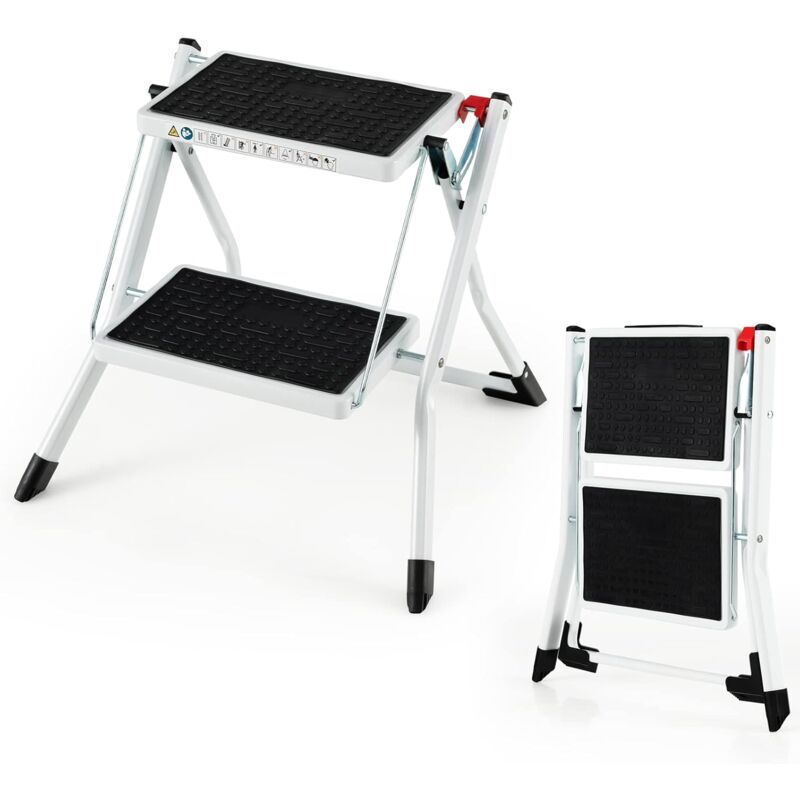foto del prodotto costway scala 2 gradini, sgabello pieghevole con telaio in metallo, tappetini e pedali antiscivolo, capacit di carico di 150 kg, per casa,