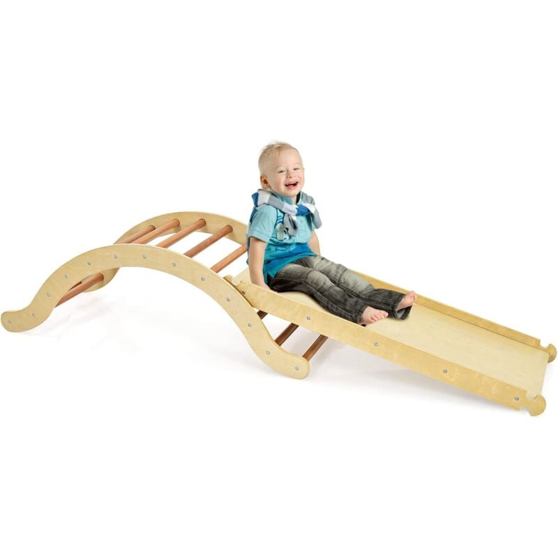 foto del prodotto costway scala giochi arrampicata 4 in 1 per bambini, set scala da arrampicata, scala a volta versatile per arrampicarsi e scivolare, 116 x 50 x 39