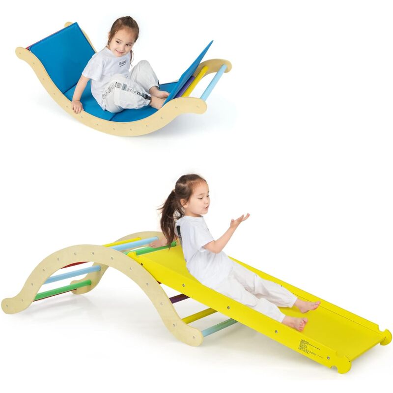 foto del prodotto costway scala giochi arrampicata 4 in 1 per bambini, set scala da arrampicata, scala a volta versatile per arrampicarsi e scivolare, 116 x 50 x 39