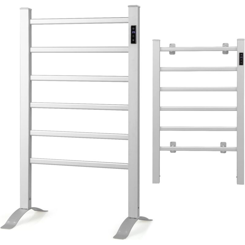foto del prodotto costway scaldasalviette riscaldato, con 6 barre riscaldate e timer, scaldasalviette elettrico con display led protezione contro surriscaldamento e