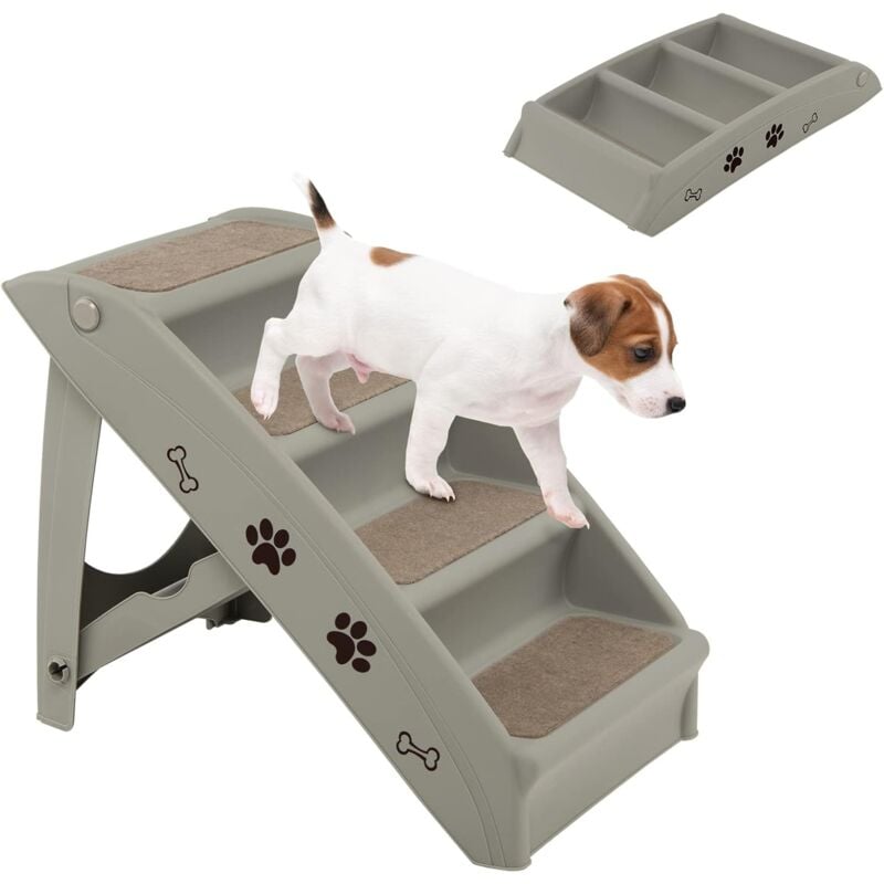 foto del prodotto costway scaletta pieghevole per animali, scala di plastica con 4 gradini per interno ed esterno, con feltro morbido, ideale per animali di piccola
