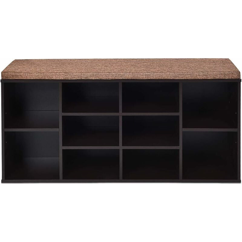 foto del prodotto costway scarpiera salvaspazio da ingresso con 10 scomparti, panca contenitore con cuscino, cassapanca portascarpe 104 x 30 x 48cm marrone 