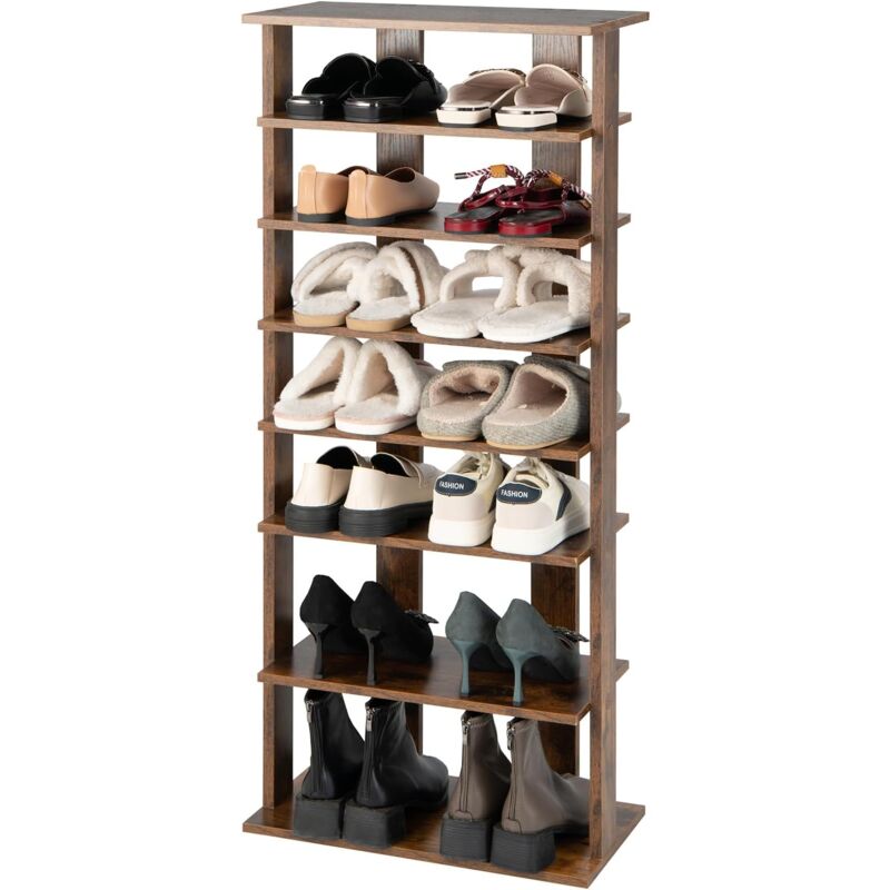 foto del prodotto costway scarpiera verticale a 7 livelli, organizer per scarpe in stile retr , con pannello rimovibile, scaffale per scarpe per corridoio ingresso