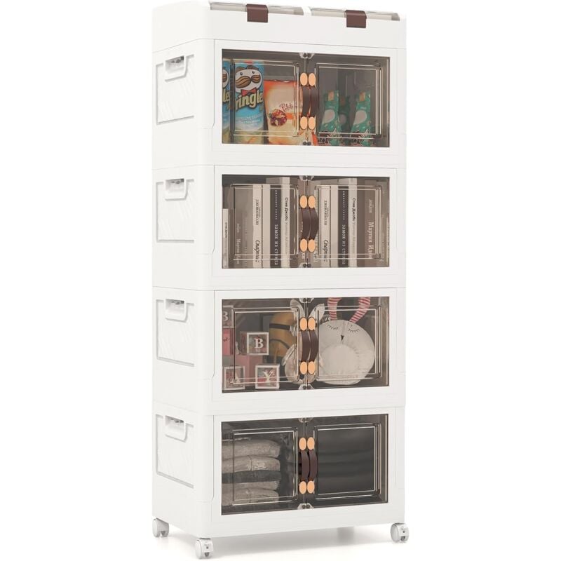 foto del prodotto costway scatole di stoccaggio pieghevoli con coperchio, set da 3 4 contenitori con ruote, scatole pieghevoli organizer per armadio con porte