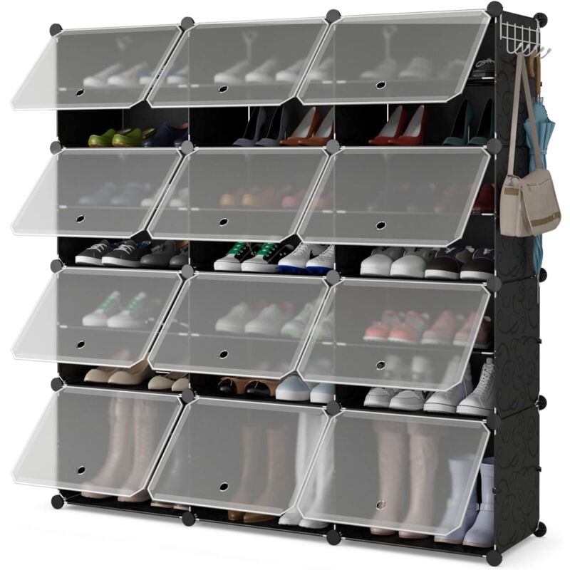foto del prodotto costway scatole per scarpe, set di 12 organizzatori porta scarpe impilabili, contenitore per scarpe in pp trasparente, per ingresso, corridoio e