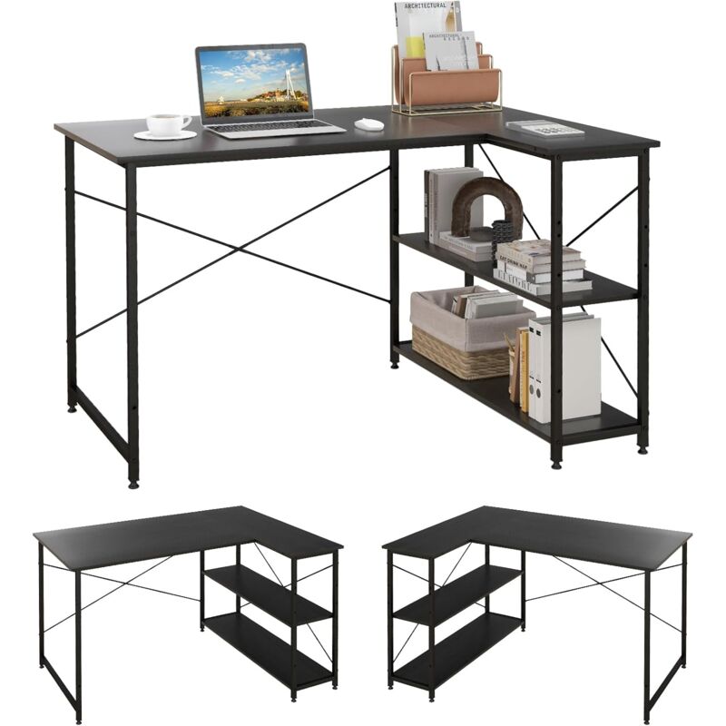 foto del prodotto costway scrivania angolare 120 cm, scrivania per computer ad angolo con 2 ripiani, scrivania ufficio reversibile moderna con design salvaspazio, 120
