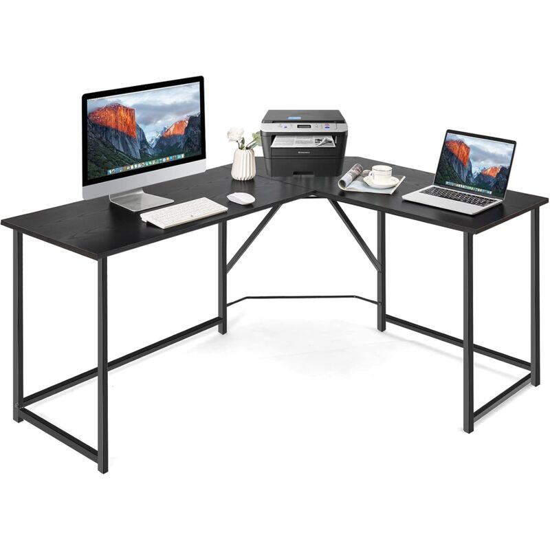 foto del prodotto costway scrivania angolare 148 cm, scrivania per computer ad angolo con telaio in metallo rinforzato, scrivania a forma di l industriale per studio