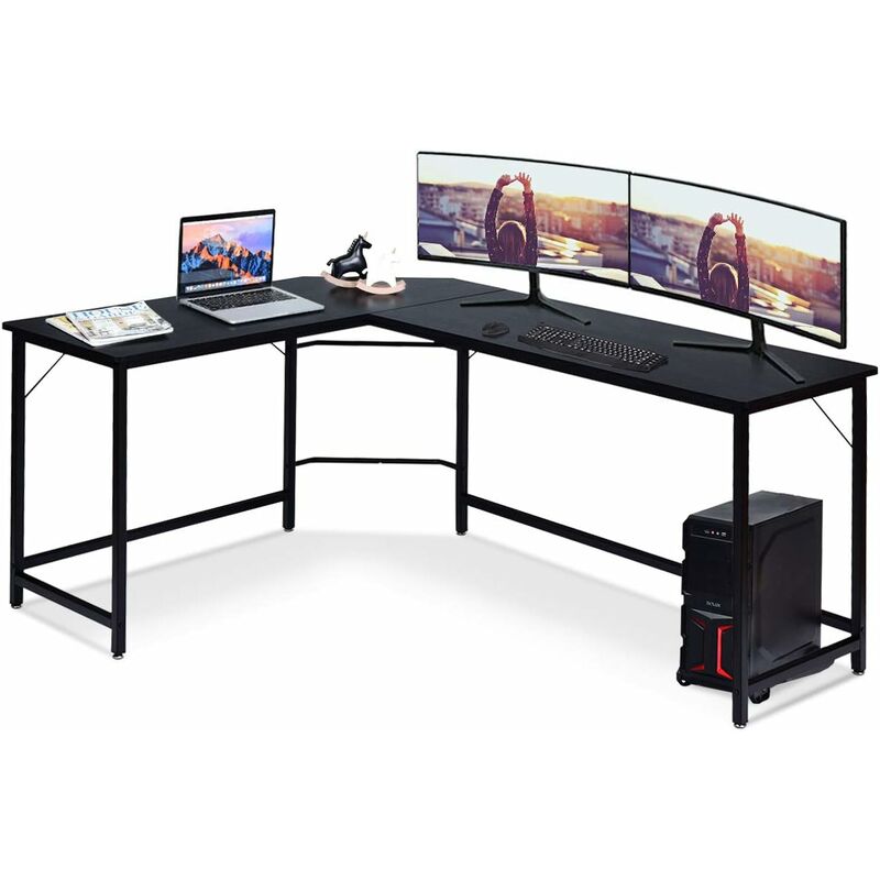 foto del prodotto costway scrivania angolare in legno e ferro, scrivania porta pc con porta cpu, scrivania salvaspazio ideale per studio e ufficio, portata massima