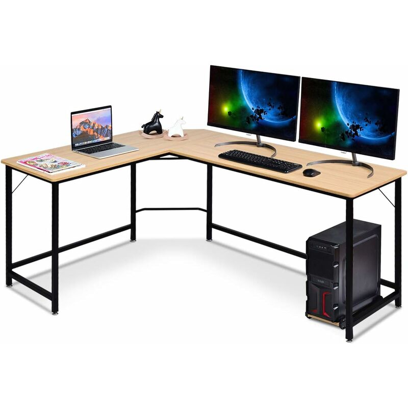 foto del prodotto costway scrivania angolare in legno e ferro, scrivania porta pc con porta cpu, scrivania salvaspazio ideale per studio e ufficio, portata massima