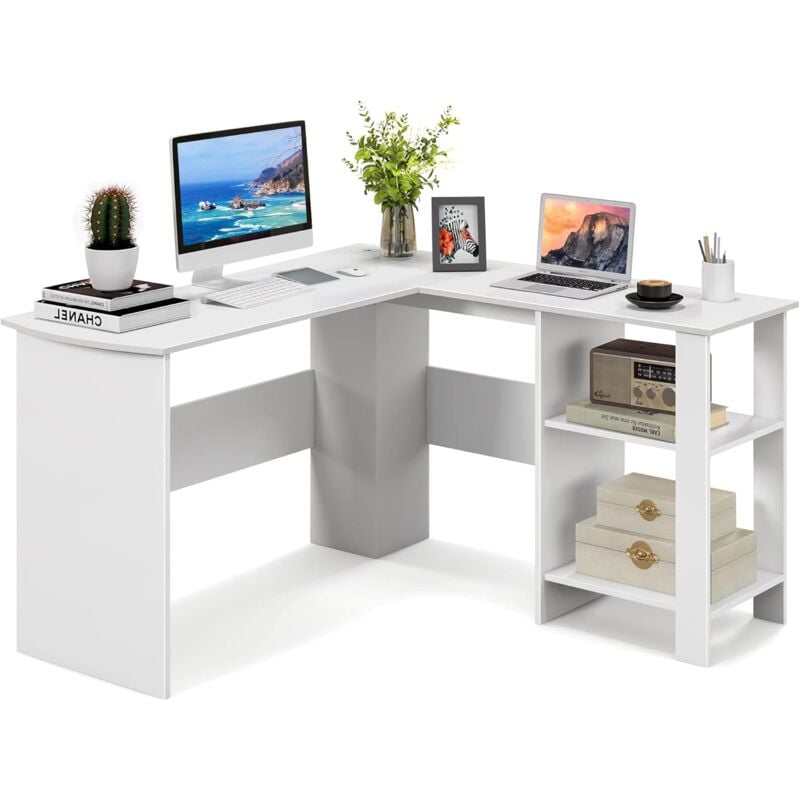 foto del prodotto costway scrivania angolare per computer con ripiani, scrivania porta pc in legno, scrivania salvaspazio e moderna per ufficio e studio, 130 x 130 x