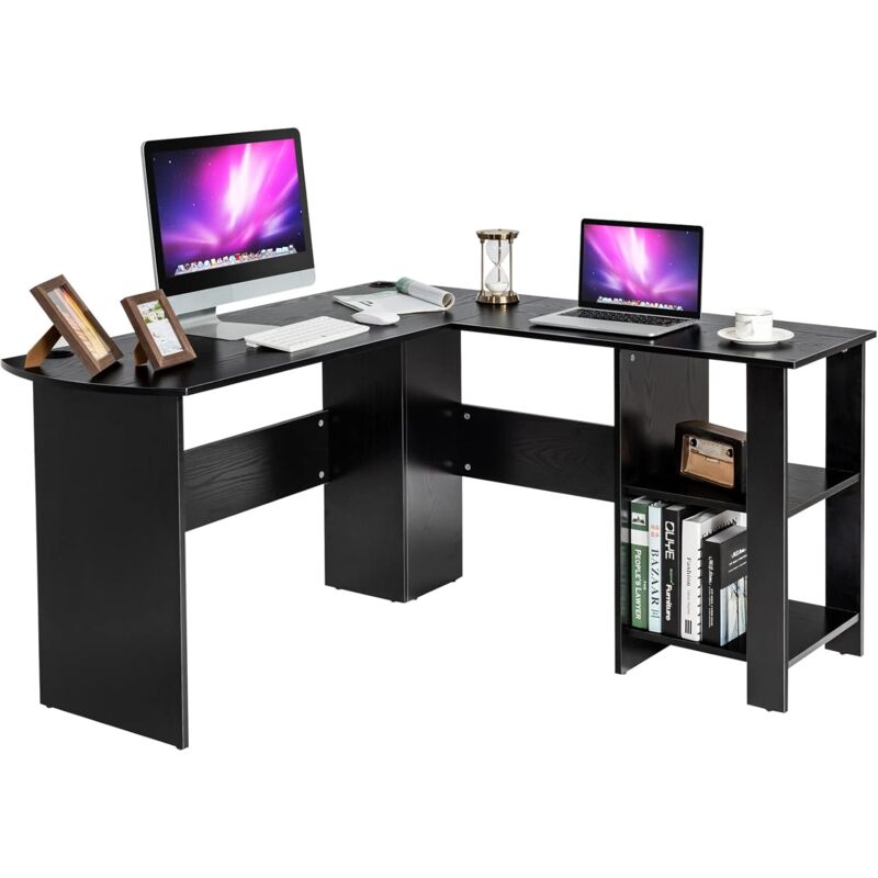 foto del prodotto costway scrivania angolare per computer con ripiani, scrivania porta pc in legno, scrivania salvaspazio e moderna per ufficio e studio, 130 x 130 x