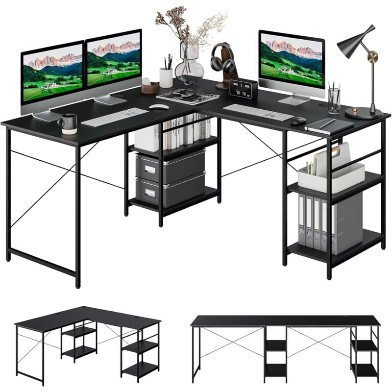 foto del prodotto costway scrivania angolare per computer con supporto per monitor, scrivania porta pc in legno, scrivania salvaspazio e moderna per ufficio e