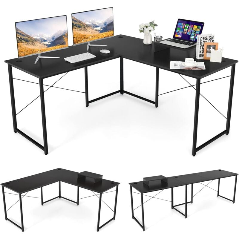 foto del prodotto costway scrivania angolare per computer con supporto per monitor, scrivania porta pc in legno, scrivania salvaspazio e moderna per ufficio e studio,