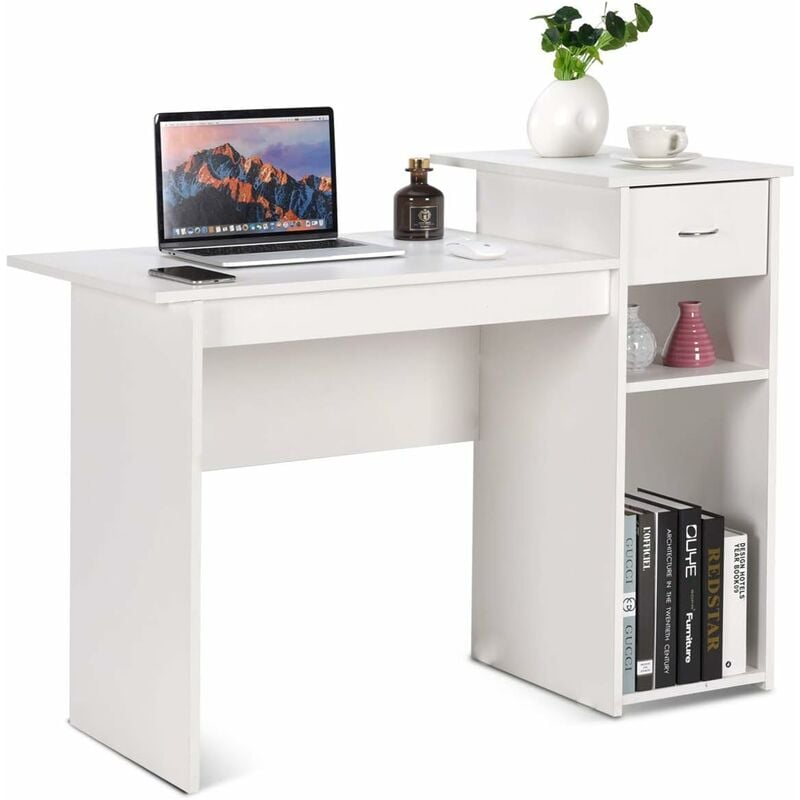foto del prodotto costway scrivania con cassetto, scrivania da computer, tavolo da ufficio, bianco, 104 x 50 x 82cm