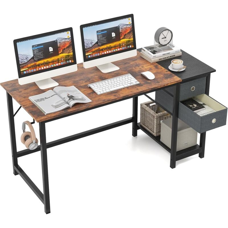 foto del prodotto costway scrivania da 120cm 140cm, scrivania con 2 cassetti, gancio e ripiano, scrivania moderna e multiuso per studio, ufficio e camera da letto,