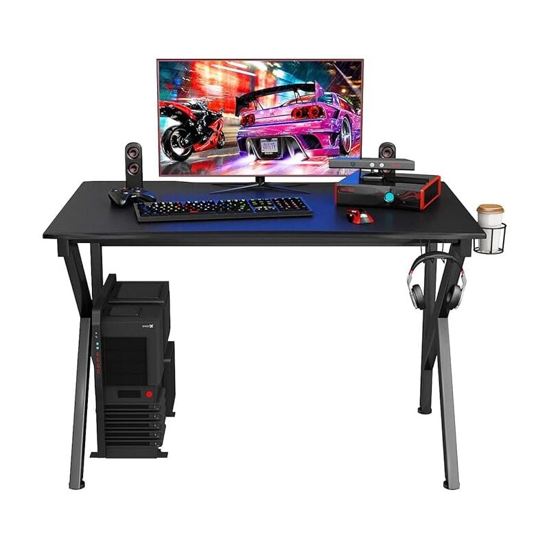 foto del prodotto costway scrivania da gaming a forma di k, tavolo da gioco 115 cm, tavolo per computer con porta bicchiere e gancio, scrivania computer con