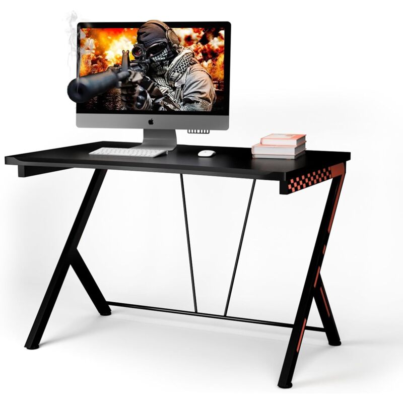 foto del prodotto costway scrivania gaming ergonomica da 116 cm, scrivania multiuso per computer con struttura robusta in metallo, postazione pc per gaming studio