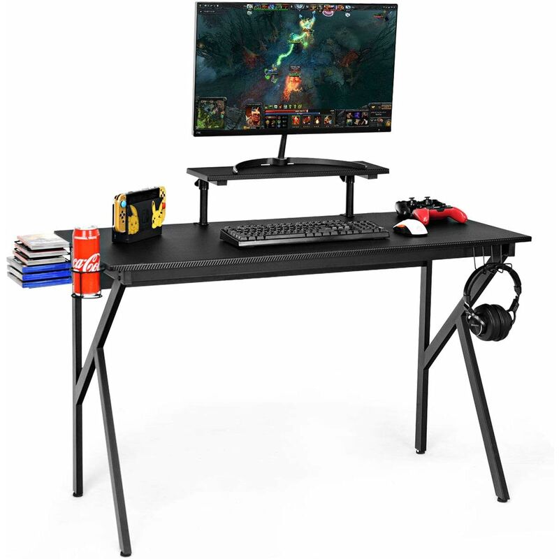 foto del prodotto costway scrivania gaming scrivania ufficio computer tavolo per computer, con supporto per cuffia, tazze e audio, nero, 132 x 60 x 90,5 99,5cm