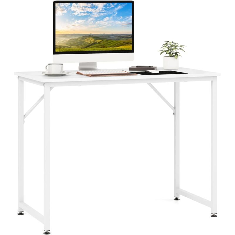 foto del prodotto costway scrivania per computer 100 x 50 x 77 cm, scrivania moderna e salvaspazio in metallo resistente con piedini regolabili, scrivania versatile