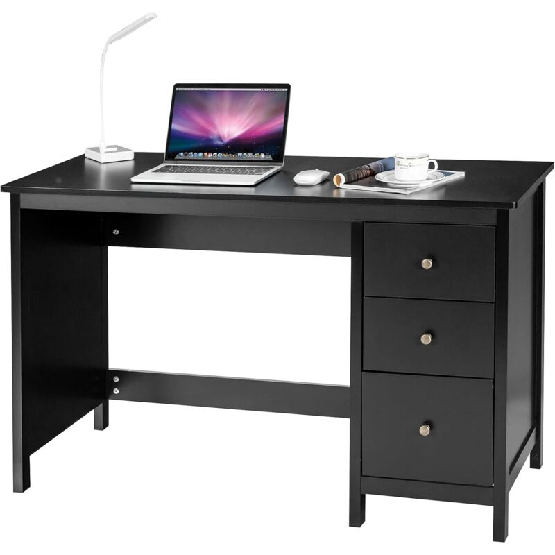 foto del prodotto costway scrivania per computer con 3 cassetti, tavolo porta pc con superficie spaziosa, tavolo moderno per casa studio ufficio nero 