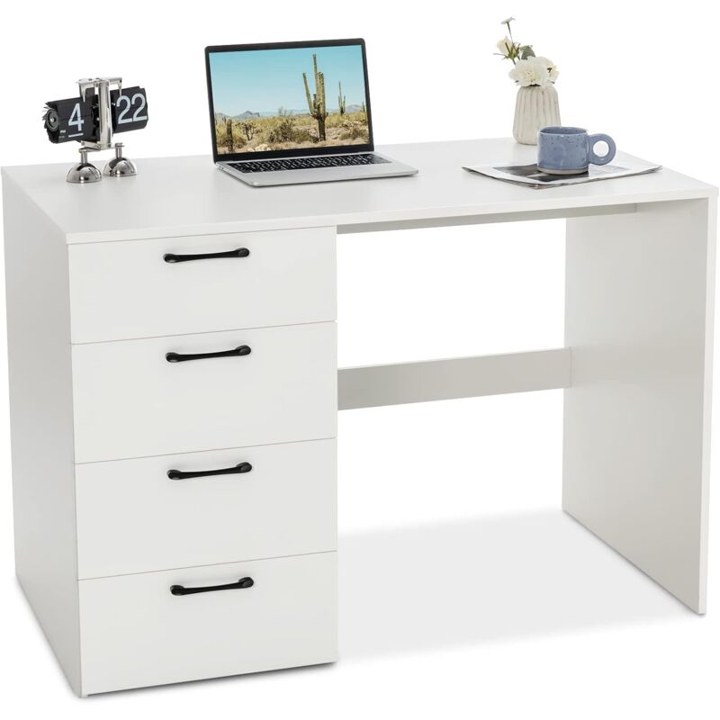 foto del prodotto costway scrivania per computer con 4 cassetti, scrivania porta pc in legno con ampio piano, scrivania moderna e semplice per casa, ufficio e