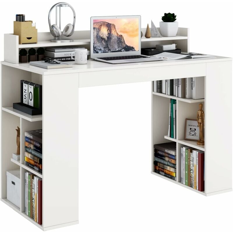foto del prodotto costway scrivania per computer, scrivania con 2 librerie, ripiano e kit di antiribaltamento, scrivania salvaspazio da ufficio, studio, soggiorno e