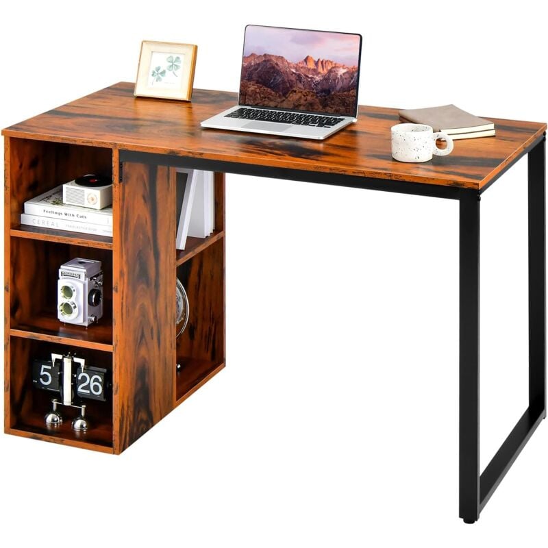 foto del prodotto costway scrivania per computer, scrivania da ufficio con 5 ripiani e struttura in metallo, scrivania per pc portatile salvaspazio in legno, 115 x