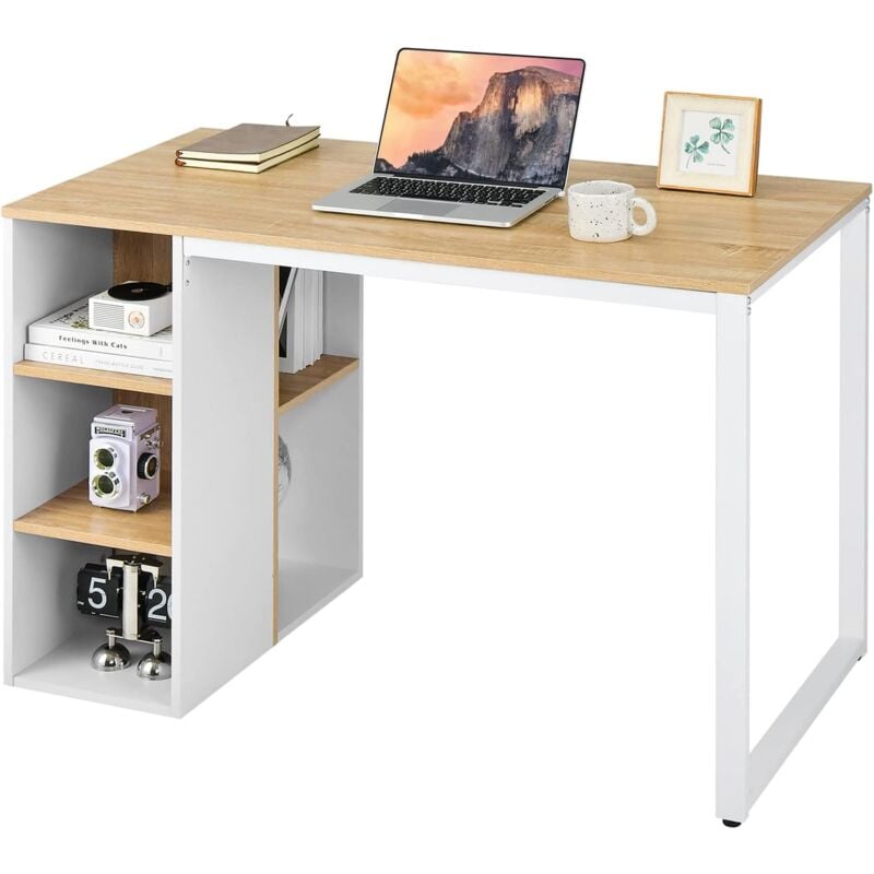 foto del prodotto costway scrivania per computer, scrivania da ufficio con 5 ripiani e struttura in metallo, scrivania per pc portatile salvaspazio in legno, 115 x