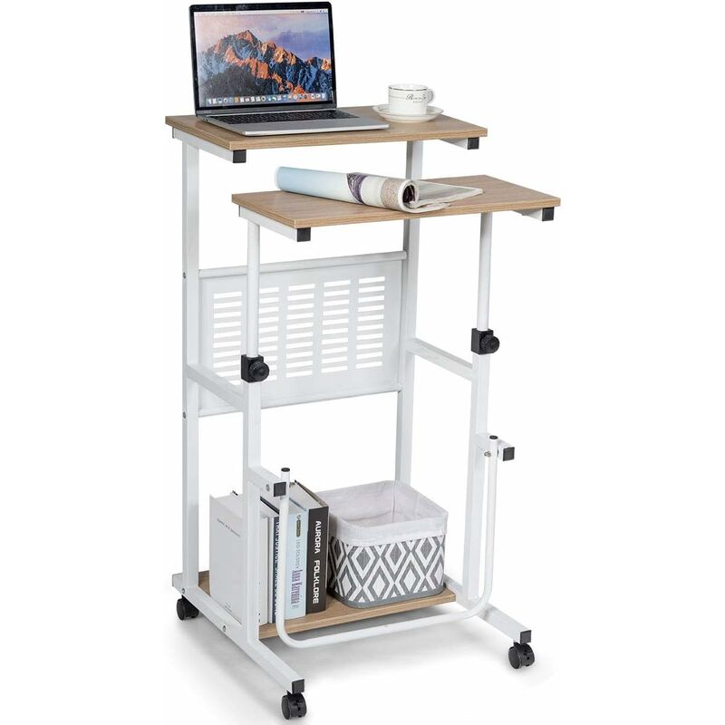 foto del prodotto costway scrivania per computer, scrivania da ufficio regolabile in altezza con ruote bloccabile, scrivania porta pc per ufficio e casa, 53 x 55 x