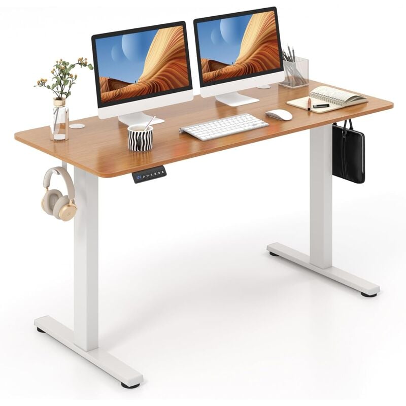 foto del prodotto costway scrivania regolabile in altezza 140 x 60 x 73 122 cm, scrivania con 3 impostazioni di altezza memorizzabili, 2 ganci e gestione dei cavi,